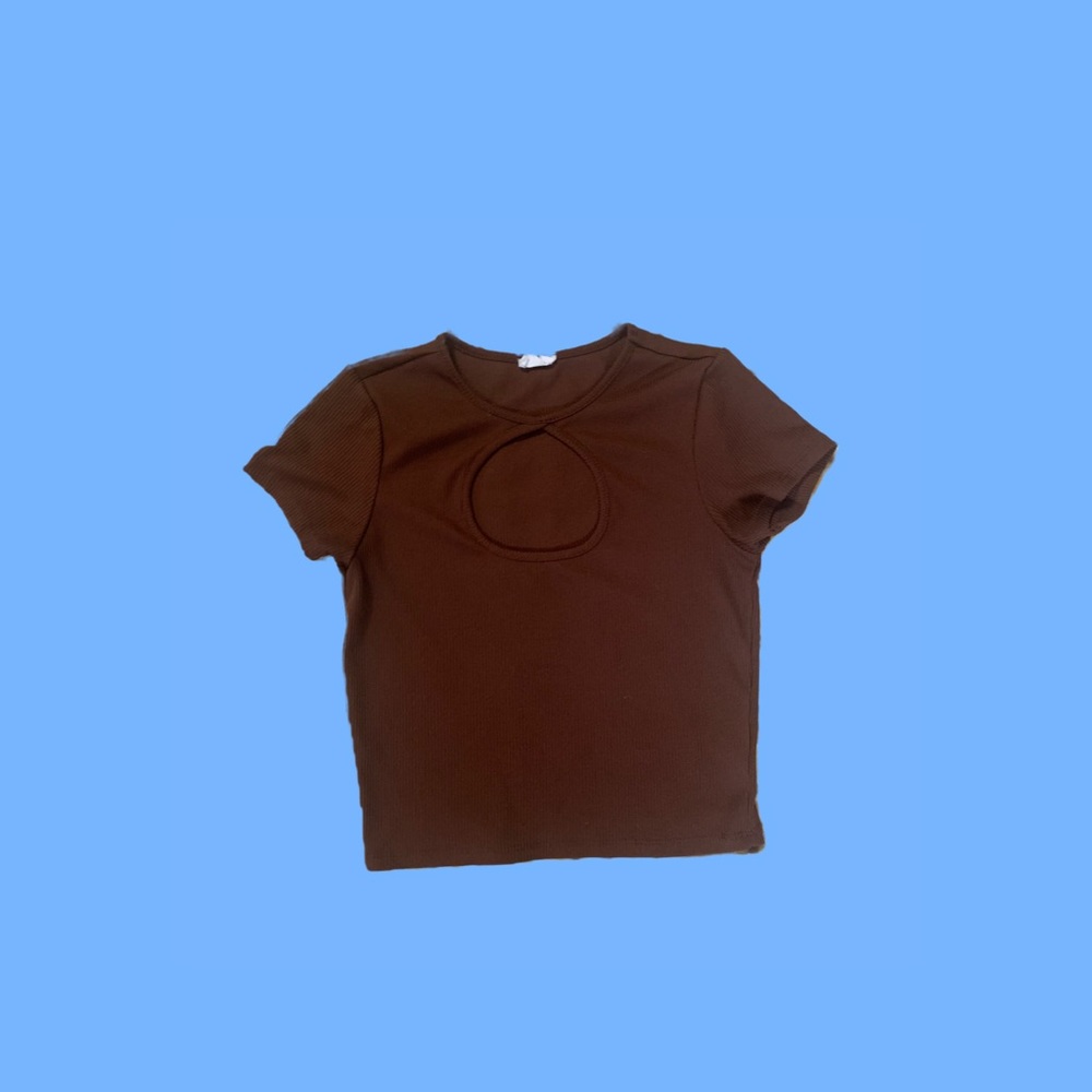 Cotton on brown keyhole cut out short sleeve top